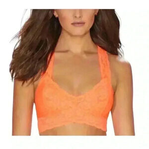 Free People intimately womens small large Orange Lace Bralette delicate halter